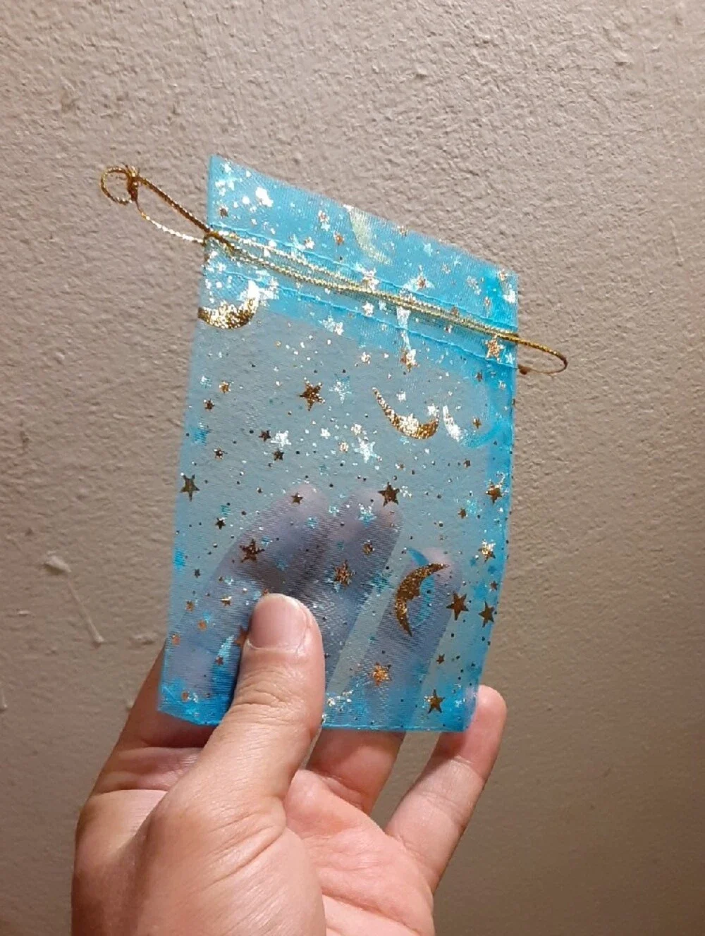 Sheer Organza Gift Bags with Gold Star & Moon Print (4.8x3.5